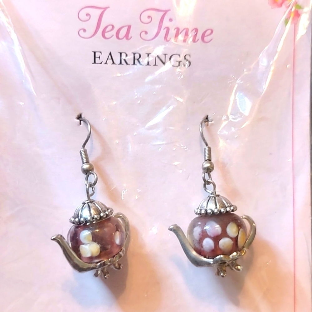 💥 3/$20 Ganz Quaint Tea Time Teapot Lantern Enamel Bead Earrings! - Picture 8 of 9